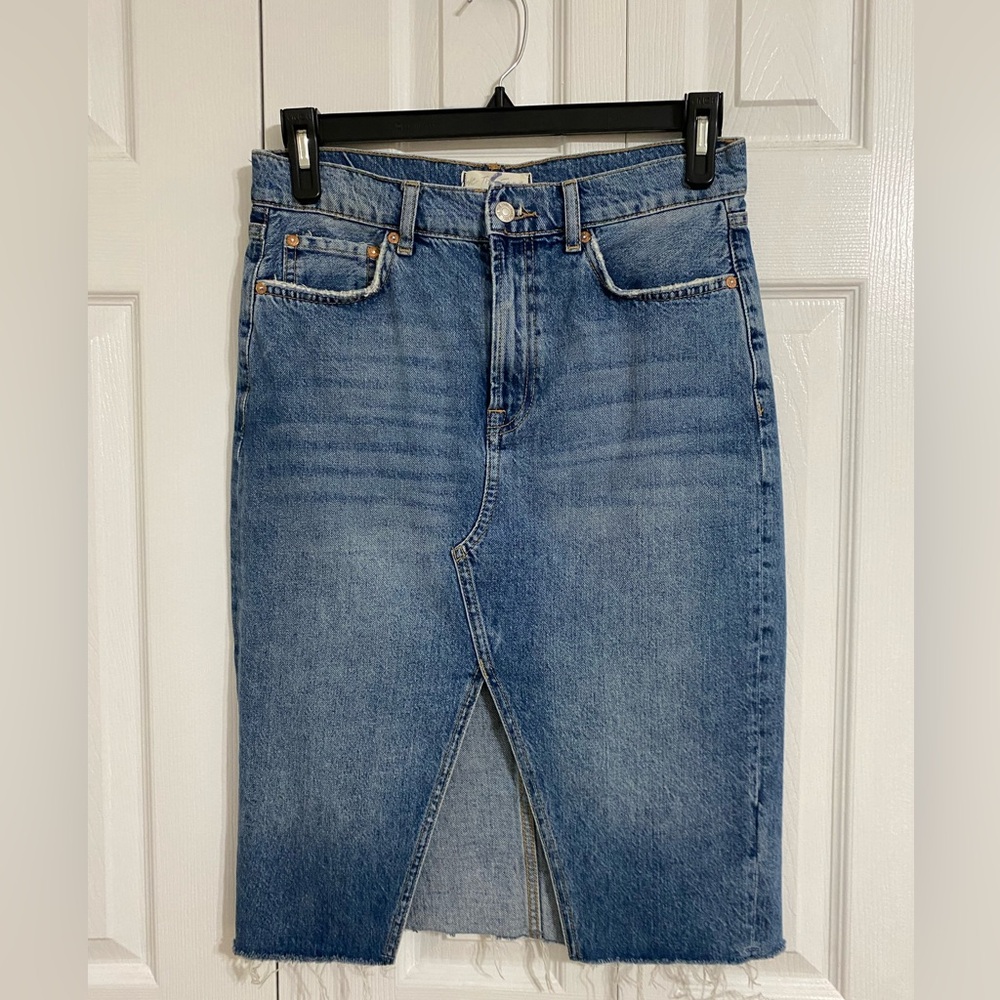 We The Free Blue Denim Pencil Skirt